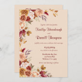 Bourgogne et Faire-part de mariage à fleurs rose F (Devant / Derrière)