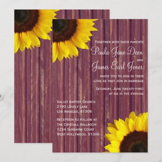 Bourgogne et Faire-part de mariage de tournesol (Devant / Derrière)