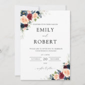 Bourgogne et Faire-part de mariage floral de la ma (Devant)