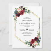 Bourgogne et faire-part de mariage floral marine (Devant)