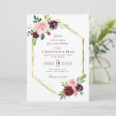 Bourgogne et faire-part de mariage florale rousse (Debout devant)