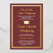 Bourgogne et Foil Faire-part de graduation photo (Recto)