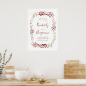 Bourgogne et Gold Elegant Mariage Affiche de bienv (Cuisine)