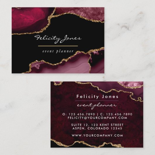 Bourgogne et Gold Geode Agate Carte de visite de p (Devant / Derrière)