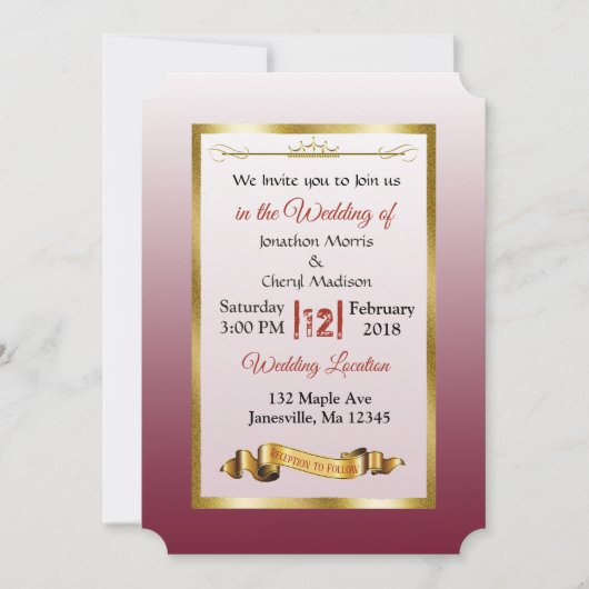 Bourgogne et Gold Gradient Mariage Invitations (Devant)