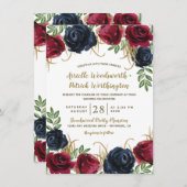 Bourgogne et marine Blue Rustic Wedding Invitation (Devant / Derrière)