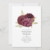 Bourgogne et or Floral Mariage QR Code Invitation (Devant)