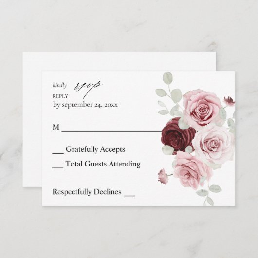 Bourgogne et rose pâle Ele 6 non Repas RSVP 2 (Devant / Derrière)