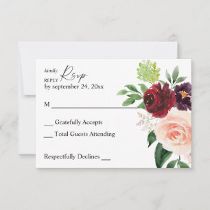 Bourgogne et rose pâle Floral 4 non Carte RSVP Rep