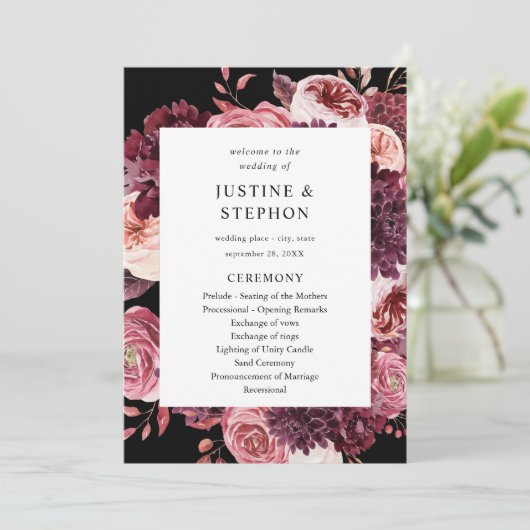 Bourgogne et rose vierge 8B Programme de cérémonie (Debout devant)