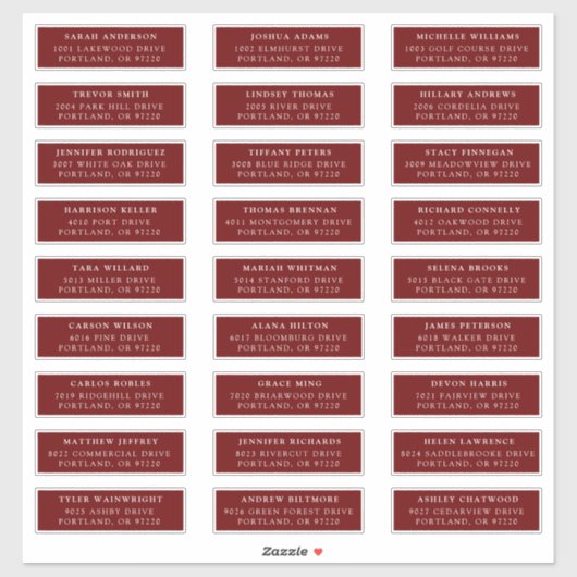 Bourgogne | Étiquettes de adresse individuels (Feuille)