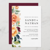 Bourgogne Faire-part de mariage de fleurs florales (Devant / Derrière)