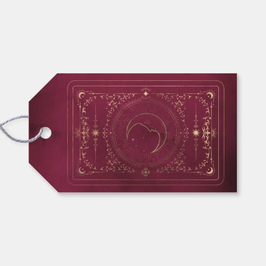Bourgogne & Faux Gouden Tarot Hemelbruiloft Cadeaulabel (Achterkant Horizontaal)