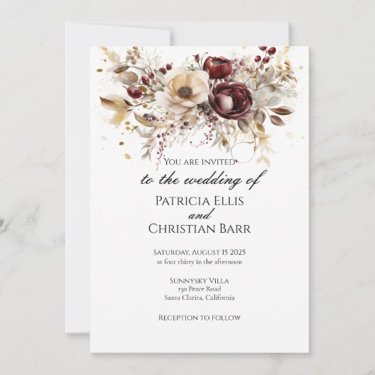 Bourgogne fiancée élégante invitation de mariage (Devant)