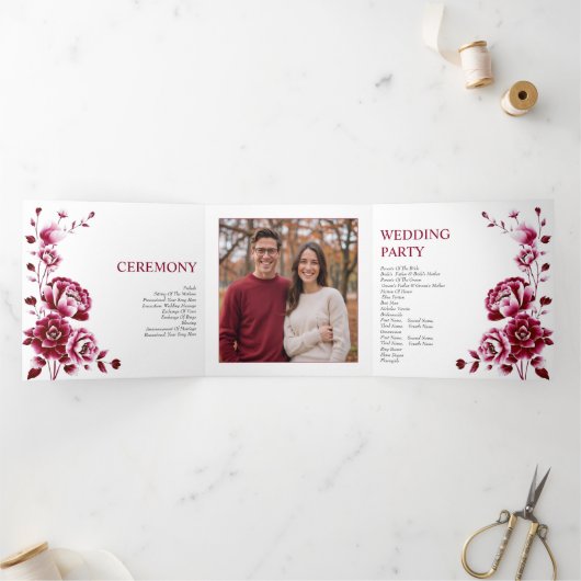 Bourgogne fleurie Chinoiserie programme de mariage (Intérieur)