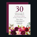 Bourgogne Fleurs 30e anniversaire Invitation<br><div class="desc">Burgundy Flowers 30th Birthday Party Invitation Collection correspondante à Niche et Nest store. Boho chic bordeaux rouge aquarelle blanche florale Belle aquarelle peinte à la main</div>
