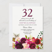 Bourgogne Fleurs 32e anniversaire Invitation (Devant)