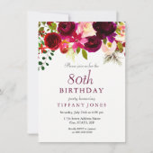Bourgogne Fleurs 80e anniversaire Invitation (Devant)