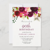 Bourgogne Fleurs 90e anniversaire Invitation (Devant)