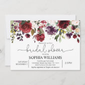 Bourgogne & Fleurs rouges Invitation de douche nup (Devant)