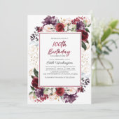 Bourgogne Floral 100e anniversaire Invitation (Debout devant)