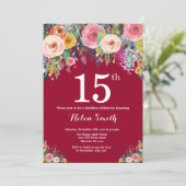 Bourgogne Floral 15e anniversaire Invitation (Debout devant)