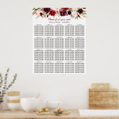 Bourgogne Floral 20 Tables Wedding Seating Chart Poster (Keuken)