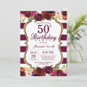 Bourgogne Floral 50e Anniversaire Invitation (Debout devant)