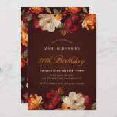 Bourgogne Floral 50e verjaardag Kaart (Voorkant / Achterkant)