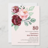 Bourgogne Floral 80e anniversaire Invitation (Devant)