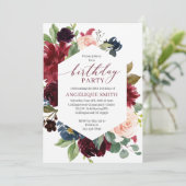 Bourgogne Floral Anniversaire Invitation Adulte (Debout devant)