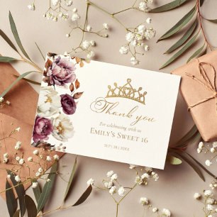 Bourgogne Floral Automne Sweet 16 Merci Cartes