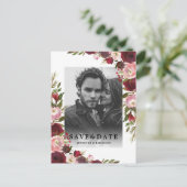 Bourgogne Floral Blush Photo Faire-Part de Mariage (Debout devant)