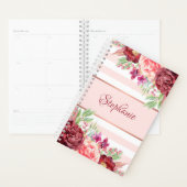 Bourgogne Floral Blush Pink Stripes Monogramme (Devant avec enveloppe)