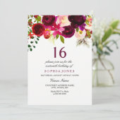 Bourgogne Floral Boho 16e anniversaire Invitation  (Debout devant)
