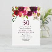 Bourgogne Floral Boho 30e anniversaire Invitation  (Debout devant)