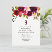 Bourgogne Floral Boho 3e anniversaire Invitation d (Debout devant)