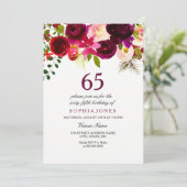 Bourgogne Floral Boho 65e anniversaire Invitation  (Debout devant)