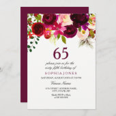 Bourgogne Floral Boho 65e anniversaire Invitation  (Devant / Derrière)