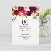 Bourgogne Floral Boho 80e anniversaire Invitation  (Debout devant)