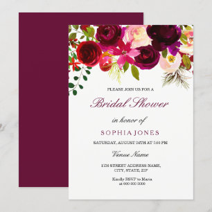 Bourgogne Floral Boho nuptiale Invitation