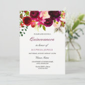 Bourgogne Floral Boho Quinceanera Party Invitation (Debout devant)
