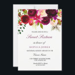 Bourgogne Floral Boho Sweet sixteen Invitation<br><div class="desc">Burgundy Floral Boho Sweet sixteen Invitation Collection correspondante à Niche et Nest store. Boho chic bordeaux rouge aquarelle blanche florale Belle aquarelle peinte à la main</div>