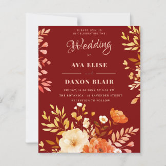 Bourgogne Floral Budget Huwelijksuitnodiging