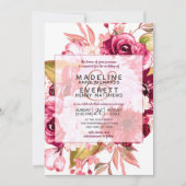 Bourgogne Floral Carré Faire-part de mariage de ca (Devant)