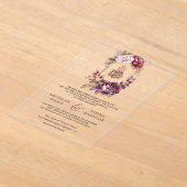 Bourgogne Floral Crest Muslim Wedding Acryl Uitnodigingen (Laagn)