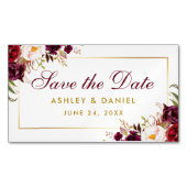 Bourgogne Floral Économisez La Date Or Mini Magnet (devant)