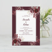 Bourgogne Floral Élégant Mariage Invitation (Debout devant)