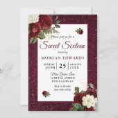 Bourgogne Floral Faux Metallic Sweet 16 Invitation (Devant)