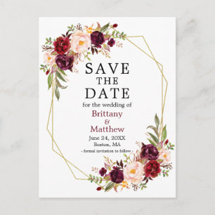 Bourgogne Floral Geo Lijst Save the Date Briefkaart